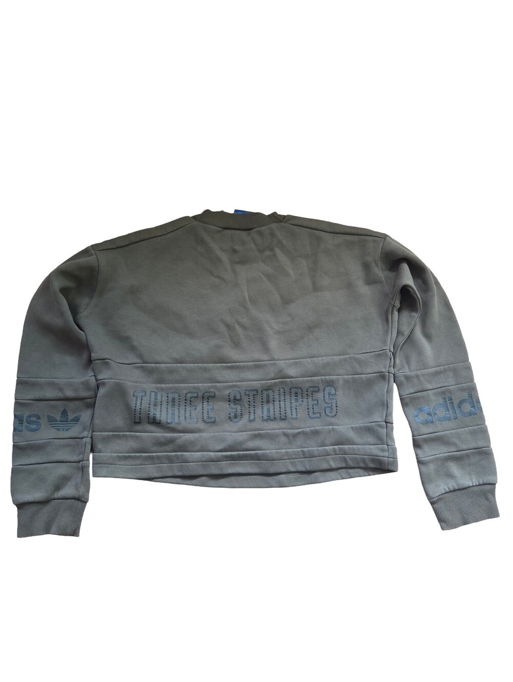 adidas Originals 80's Moto Cropped Crewneck Sweatshirt In Olive Green, Size M - Picture 3 of 4
